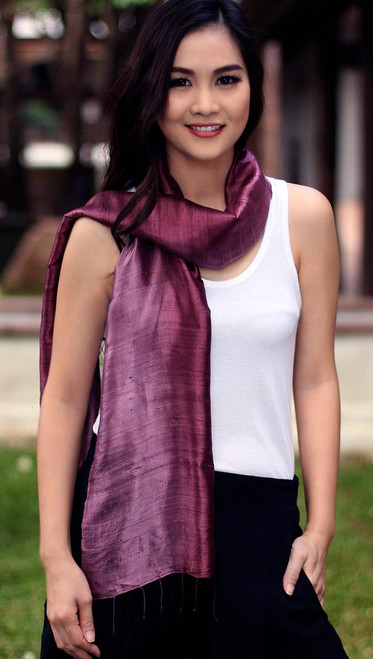 Handcrafted Batik Silk Scarf 'Orchid Duality'