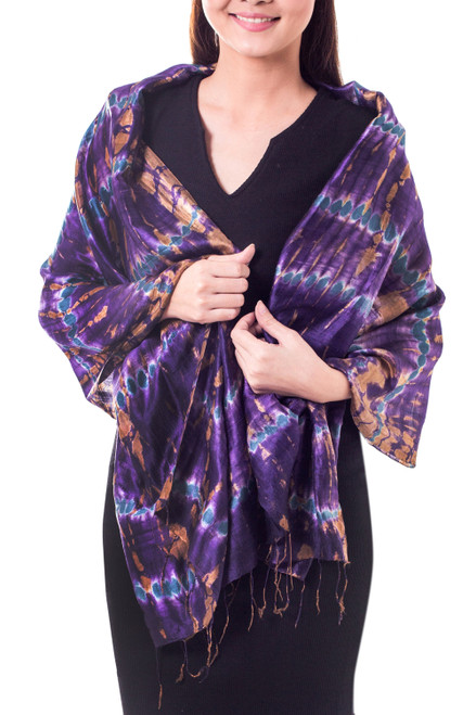 Fair Trade Tie Dye Silk Shawl 'Orchid Mystique'