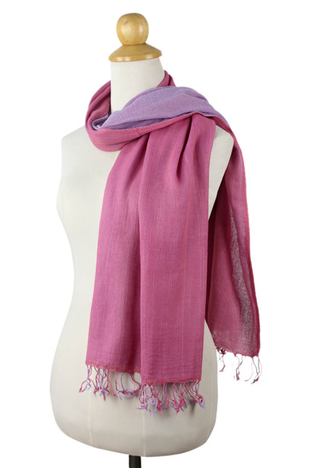Thai Pink and Light Purple Cotton Scarf 'Lilac Rose Duo'