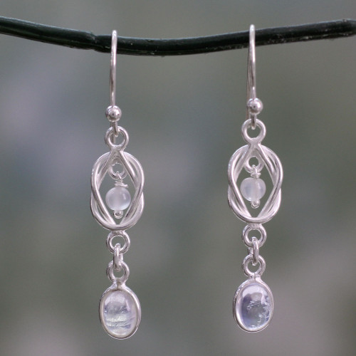 Artisan Crafted Rainbow Moonstone and Silver Earrings 'Moonlight Knot'