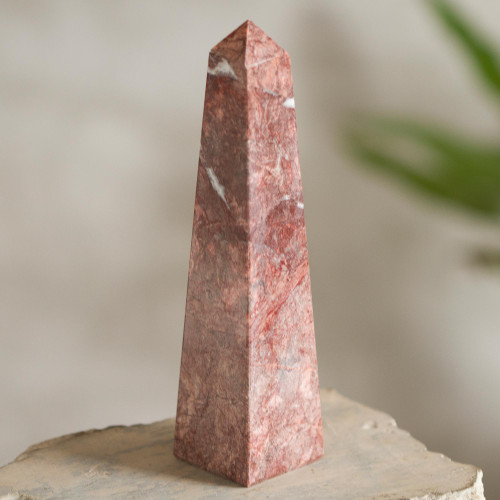 Unique Gemstone Red Obelisk Sculpture from Peru 'Inner Fire'
