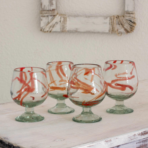 Handblown Recycled Glass Cocktail Goblets Set of 4 'Sunset Wind'