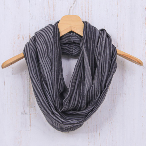 Hand Woven 100 Cotton Infinity Scarf in Black and White 'Smoke'