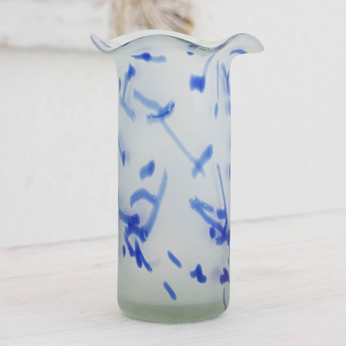 Fair Trade Handblown Glass Recycled Vase 'Blue Caress' Fair Trade Handblown Glass Recycled Vase 'Blue Caress'