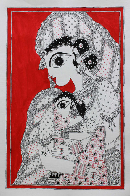 Mother and Child Madhubani Painting from India Artisan 'Mother and Child'