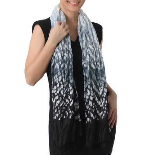 Rayon Blend Tie-Dyed Scarf in Onyx and Smoke 'Smoke Drift'