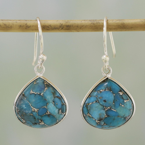 Sterling Silver and Composite Turquoise Earrings from India 'Dancing Soul'