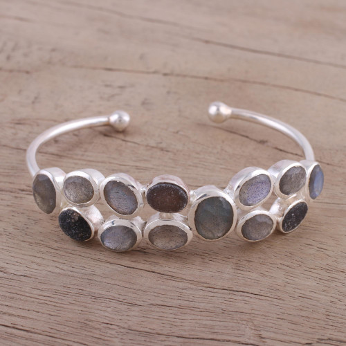 Labradorite and Drusy Cuff Bracelet from India 'Imperial Mystery'