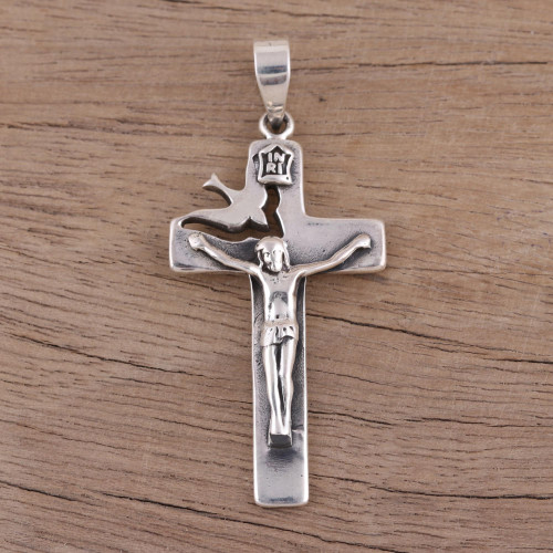 Hand Crafted Sterling Silver Crucifix Pendant 'Peace Will Prevail'