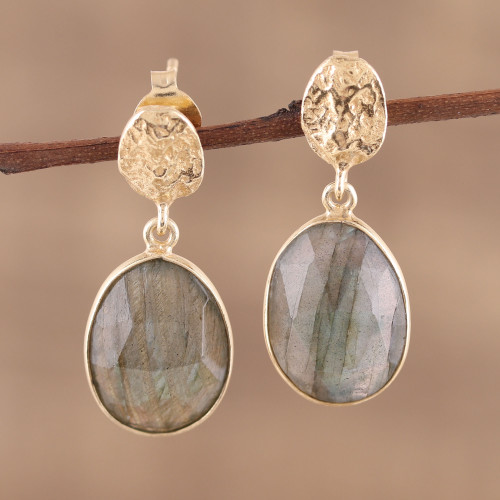 Handmade Gold Vermeil Labradorite Dangle Earrings from India 'Dazzling Delight'