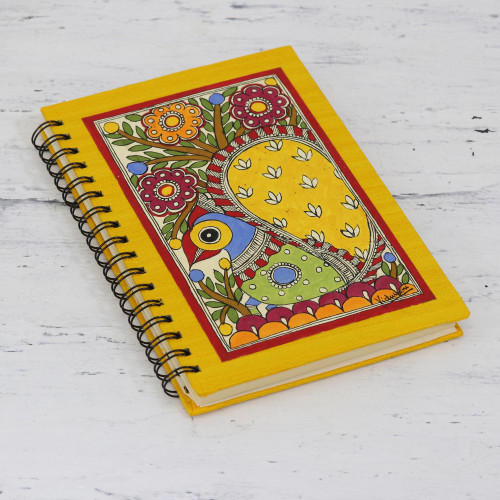 Handmade Paper Spiral Bound Peacock Journal from India 'Swaying Peacock'