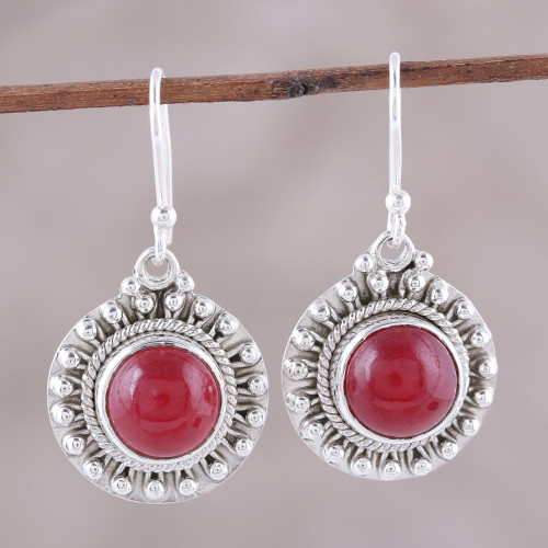 Red Jasper and Sterling Silver Dangle Earrings from India 'Red Mystique'