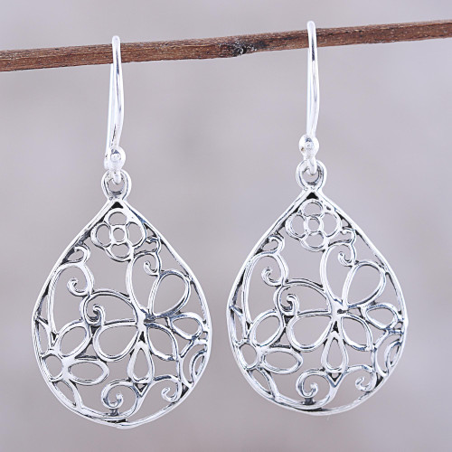 Openwork Sterling Silver Dangle Earrings from India 'Garden Delight'