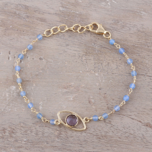 Gold Plated Amethyst and Chalcedony Pendant Bracelet 'All Eyes on You'