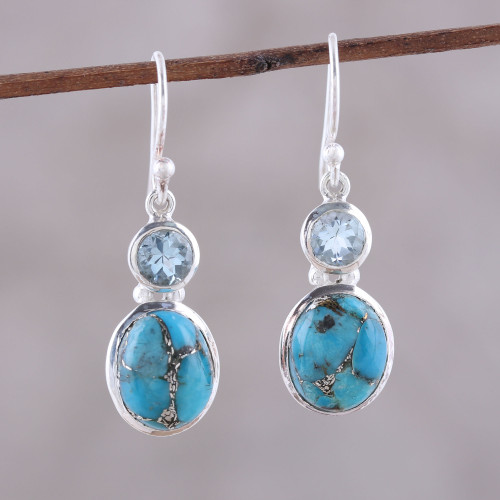 Blue Topaz and Composite Turquoise Dangle Earrings 'Tidal Dream'