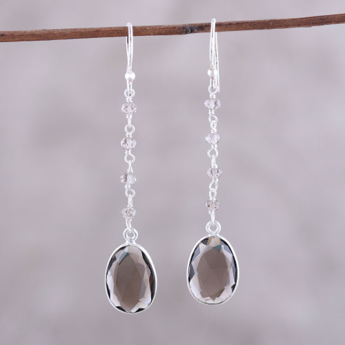 7.5-Carat Smoky Quartz Dangle Earrings from India 'Raining Drops'