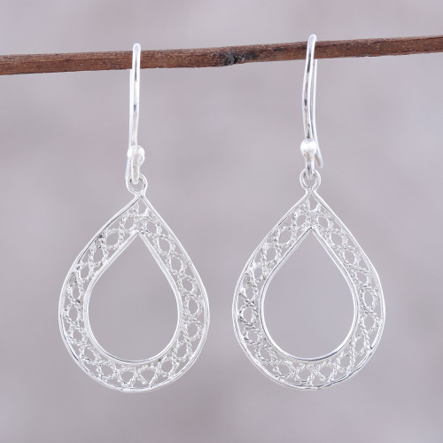 Rope Motif Sterling Silver Filigr Dangle Earrings from India 'Twisting Rope'