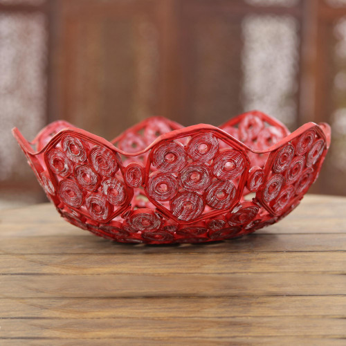 Handcrafted Recycled Paper Basket from India 'Red Garden'
