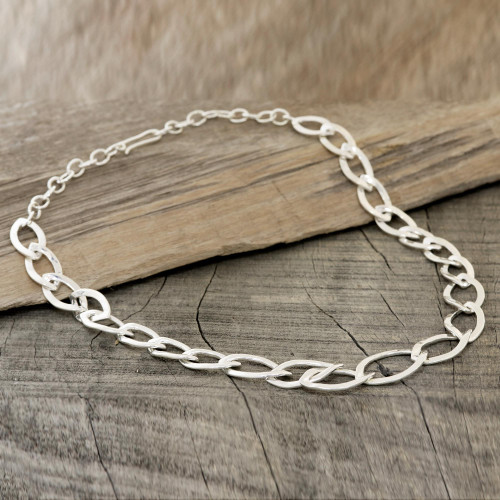 Marquise-Shaped Sterling Silver Link Necklace from India 'Fascinating'