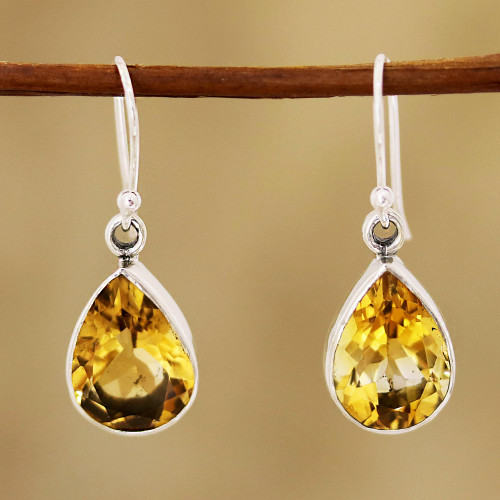 9-Carat Teardrop Citrine Dangle Earrings from India 'Yellow Glimmer'
