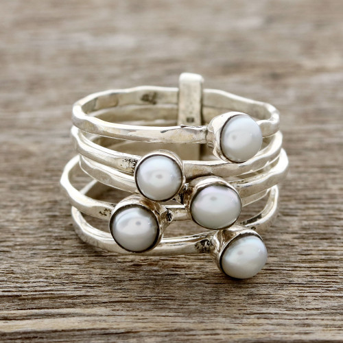 Cultured Pearl Cocktail Ring Crafted in India 'White Glow'