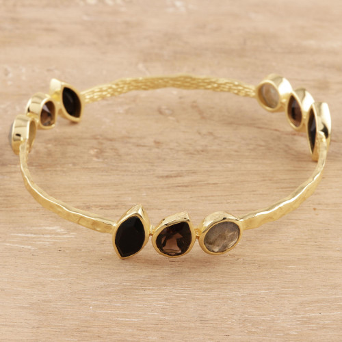 Gold Plated Multi-Gemstone Bangle Bracelet from India 'Harmonious Sparkle'