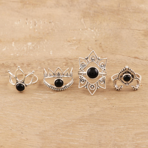 Onyx Cocktail Rings from India Set of 4 'Magic Quartet'