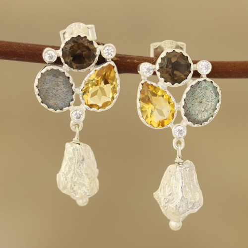 Multi-Gemstone Earrings with Natural Quartz from India 'Fantastic Variety'