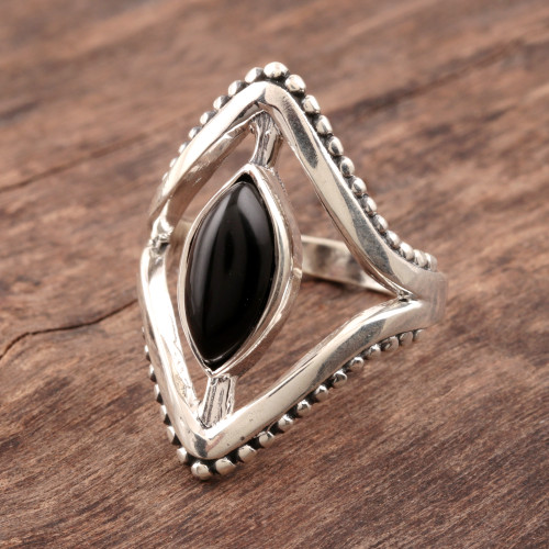 Marquise Onyx Cocktail Ring Crafted in India 'Magical Kite'