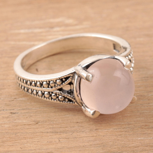 Rose Quartz Single-Stone Ring Crafted in India 'Gleaming Pink'