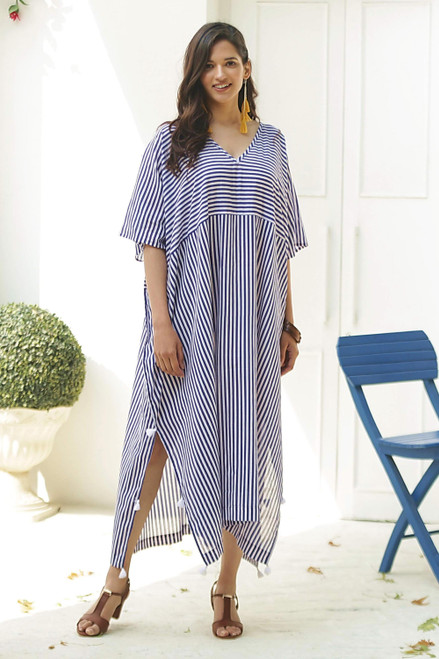 Relaxed Striped Cotton Caftan Dress 'Delhi Stripe'