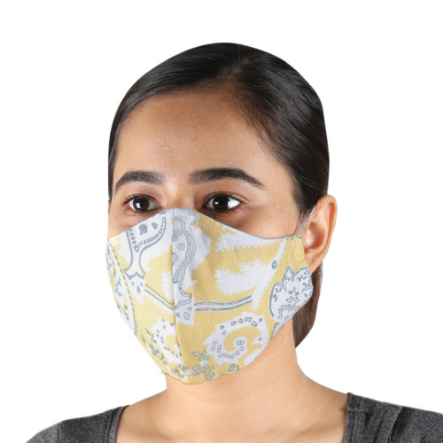 2 Double Layer Pale Yellow Print Cotton Face Masks 'Sunny Charm'