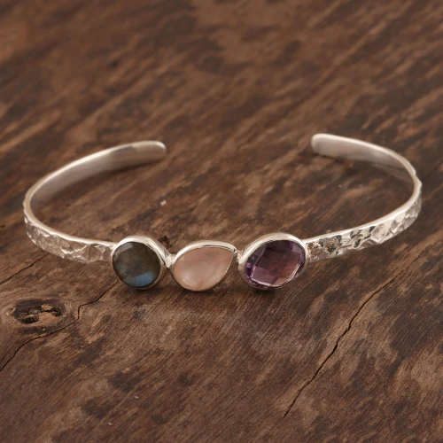 Multi-Gemstone Cuff Bracelet with Labradorite 'Captivating Trio'