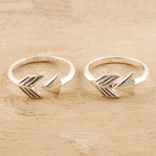 Hand Crafted Sterling Silver Arrow Toe Rings Pair 'Bent Arrow'
