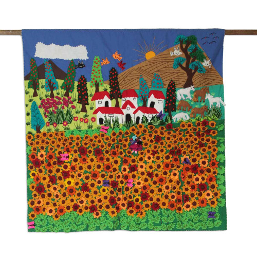 Peruvian Handmade Applique Wall Hanging 'Ancash Fields of Sunflowers'