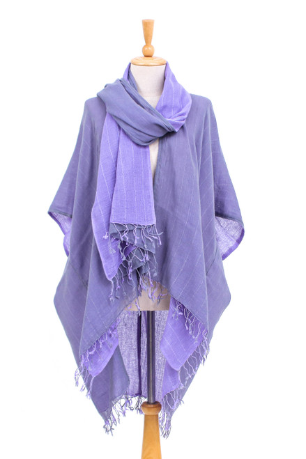 Cotton Kimono and Scarf Set from Thailand 'Mild Violet' Cotton Kimono and Scarf Set from Thailand 'Mild Violet'