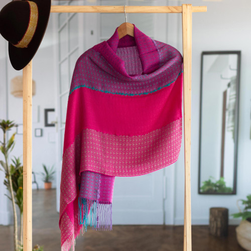 Baby Alpaca Blend Shawl in Stripes Handwoven from Peru 'Vibrant Blocks of Color'