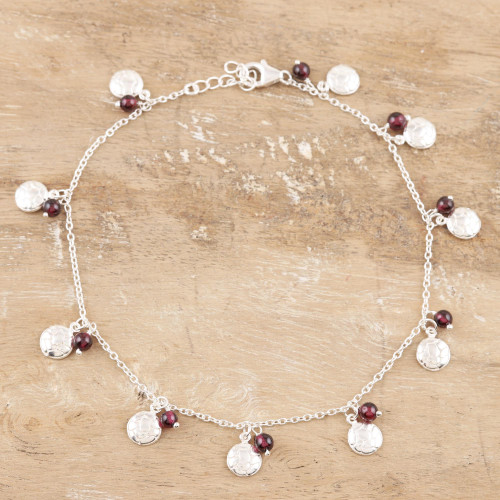 Sterling Silver and Garnet Charm Anklet 'Desert Dancer'