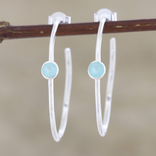 Chalcedony and Sterling Silver Half-Hoop Earrings 'Cloud Busting'