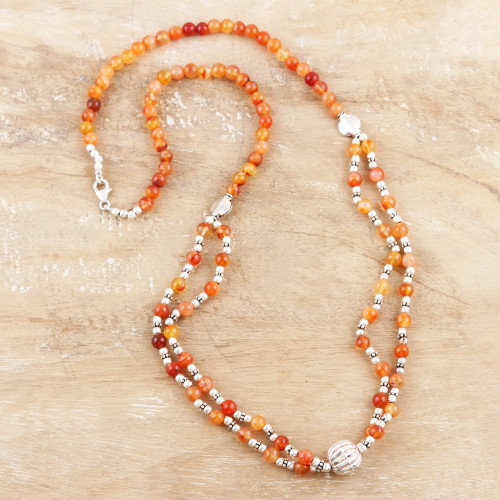 Sterling Silver and Carnelian Pendant Necklace 'Warm Sunset' Sterling Silver and Carnelian Pendant Necklace 'Warm Sunset'