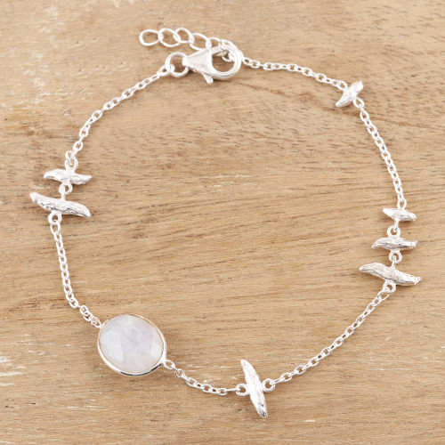 Sterling Silver and Rainbow Moonstone Pendant Bracelet 'White Rapids'