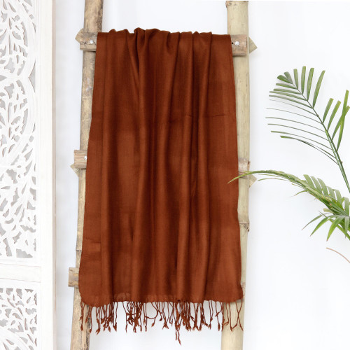 Hand-Woven Chestnut-Colored Wool Shawl 'Winter Warmth in Chestnut'