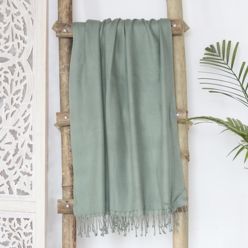 Hand-Woven Light Green Wool Shawl 'Winter Warmth in Jade'