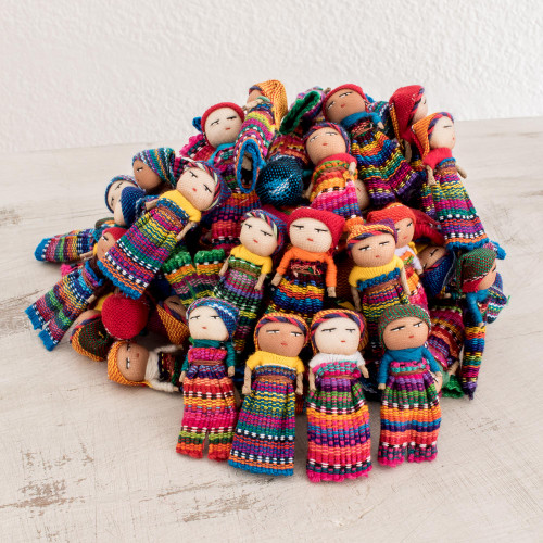 Handwoven Cotton Decorative Dolls Set of 100 'Worry Doll Village'