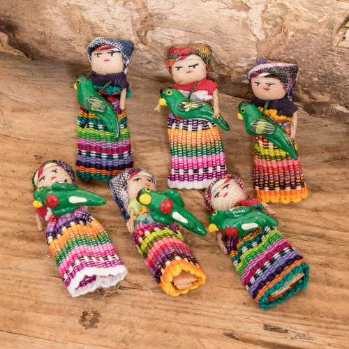 Handmade Cotton Worry Dolls from Guatemala (Pair), 'Two Mothers