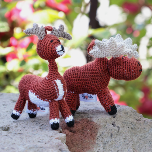 Set of 2 Deer and Moose Acrylic Ornaments Crocheted by Hand 'Holidays from the Conifers'