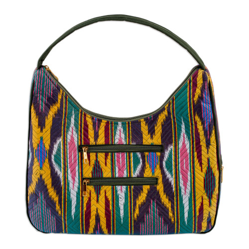 Colorful Ikat Handbag with Five Exterior Zippered Pockets 'Colors from the Road'