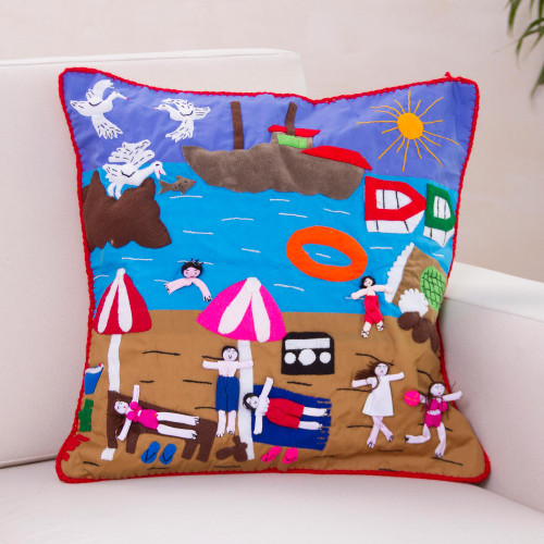 Unique Folk Art Applique Cushion Cover 'Summer Fun'