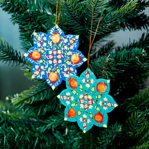 2 Lacquered Wood Star Ornaments Hand-Crafted in Uzbekistan 'Stunning Stars'