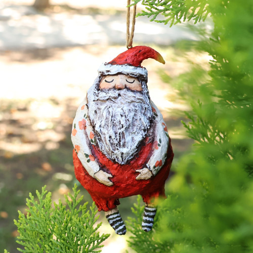 Hand-Painted Papier Mache Santa Claus Ornament from Armenia 'Sleepy Santa'